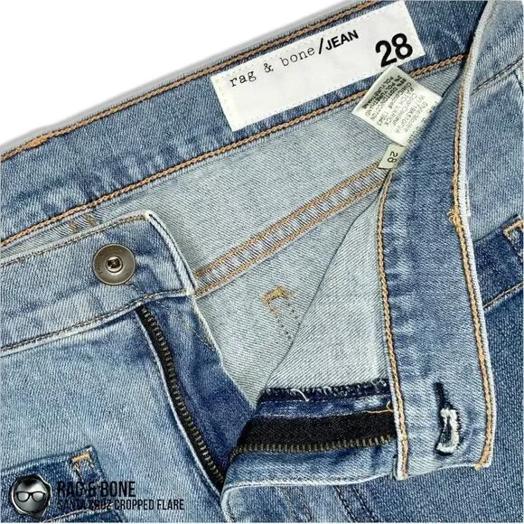 RAG & BONE SANTA CRUZ FLARE CROP JEANS IN PATCH VARICK WOMEN’S SIZE 28 RAW HEM - Picture 9 of 16